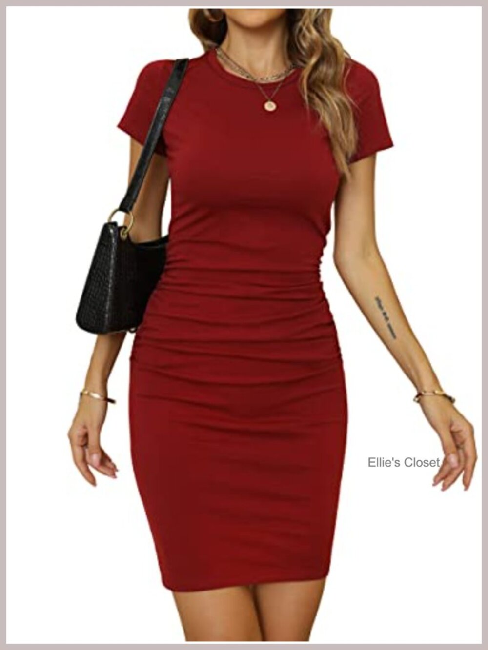 Short Sleeve Ruched Bodycon Midi Dress Sundress Sheath